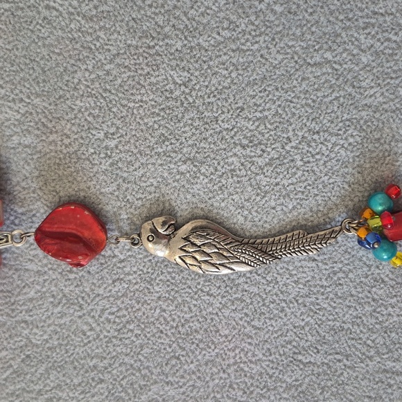 Parrot &Pink Mother Of Pearl 3 Piece Necklace, Braclet, Earring Set - Picture 3 of 8